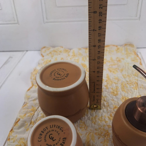 Country Living Barbwire Bath Set Rinse Cup Cotton/QTip Container Soap Pump Brown - Picture 9 of 13